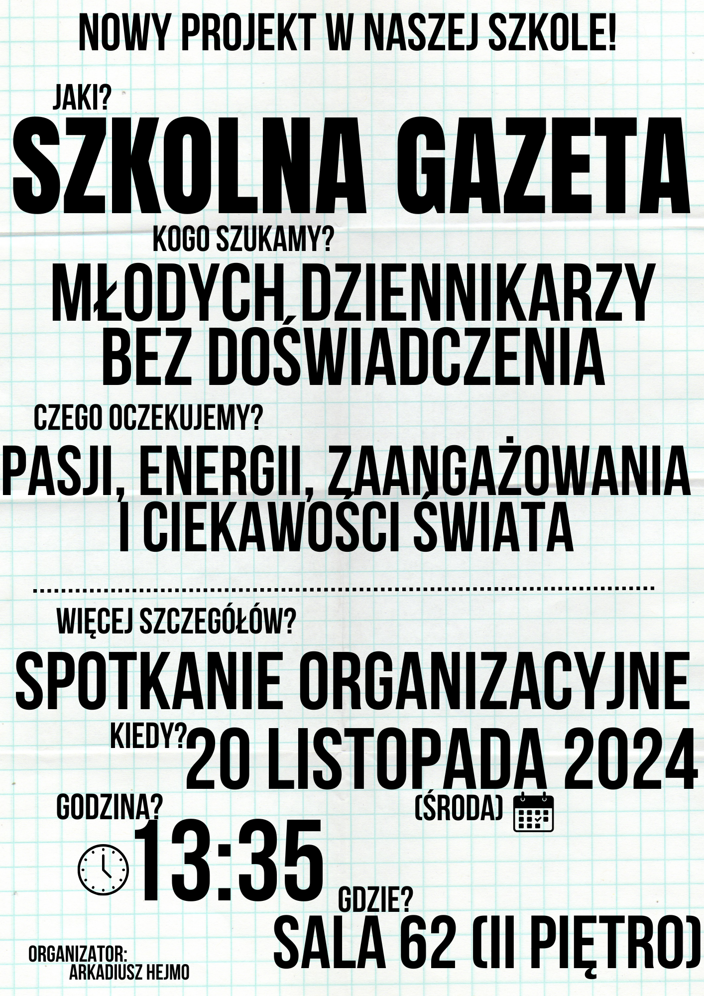 Rekrutacja do szkolnej gazety – 20 listopada 2024 r.