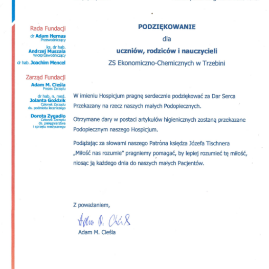 Podziękowania dla społeczności ZSECH