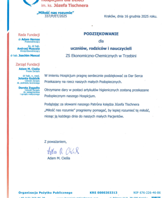 Podziękowania dla społeczności ZSECH